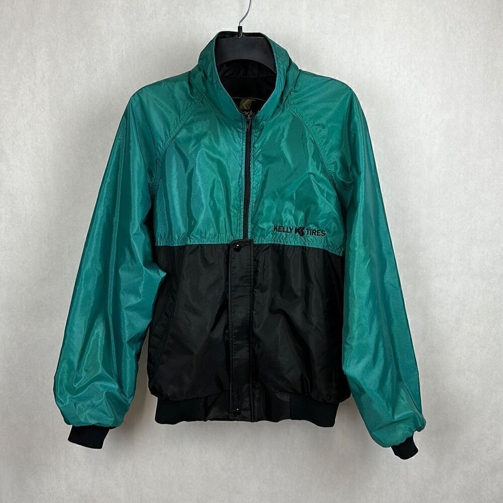 Vtg K-Products Jacket Coat Size Medium Kelly Tires Embroidered Logo Full Zip Fro